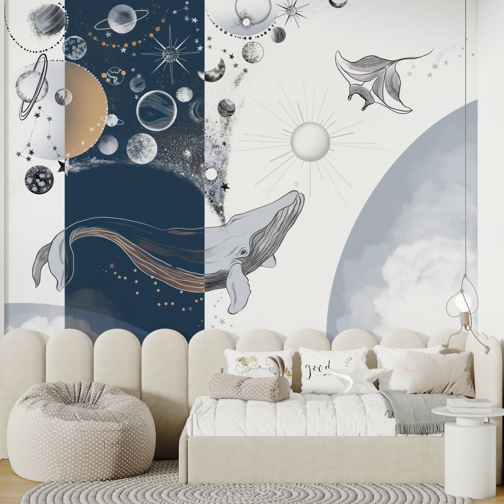 Papier peint planètes, baleine et raie