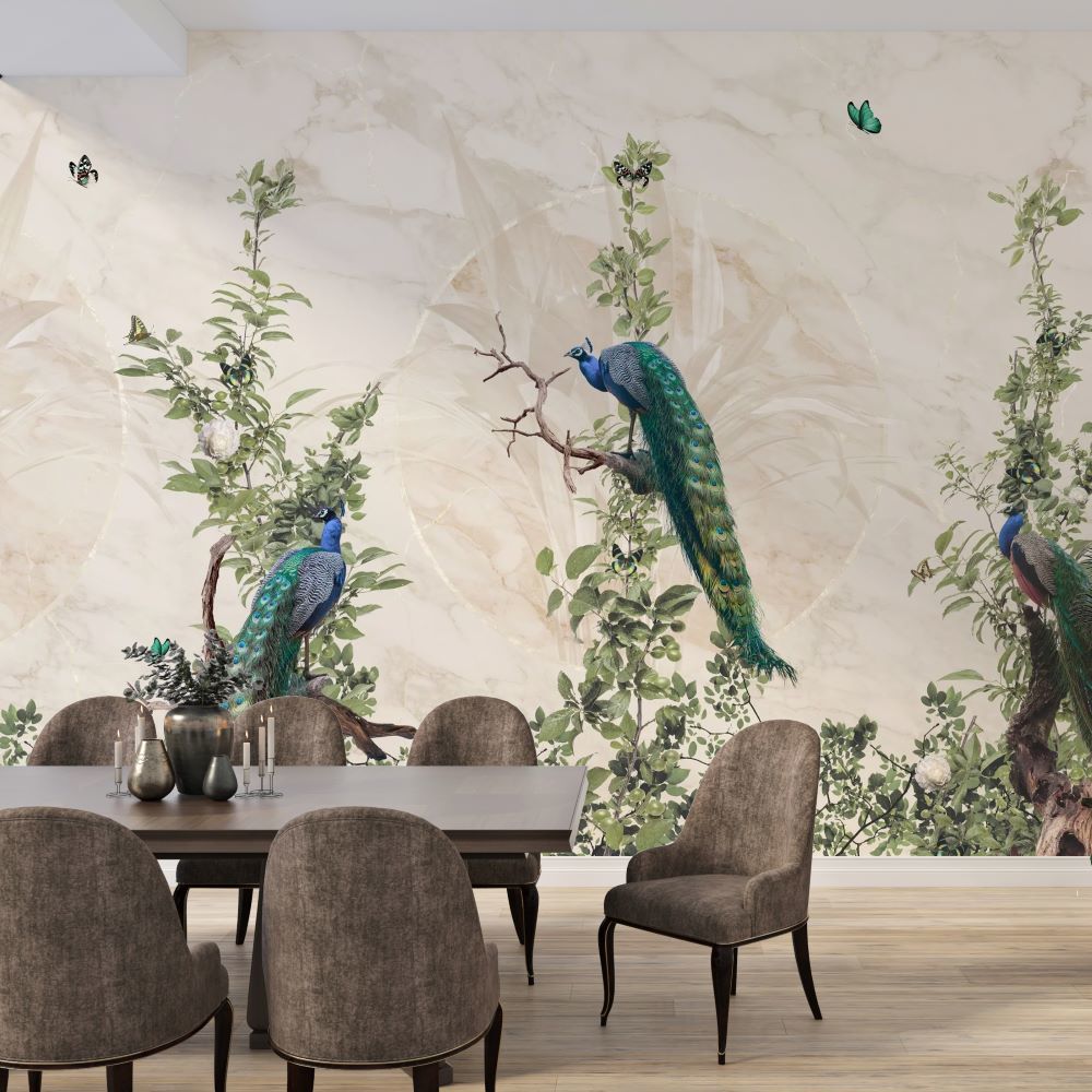 Papier peint paons sur les branches