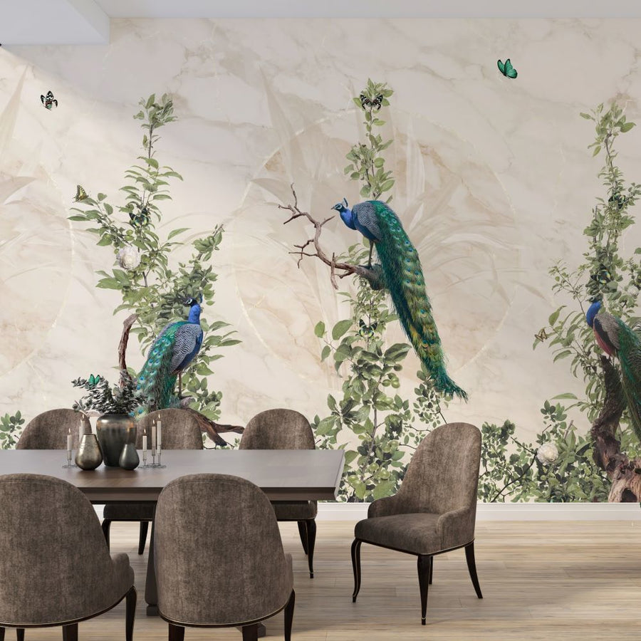 Papier peint paons sur les branches