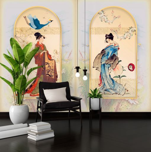 Papier peint femmes et motifs d'Extrême-Orient