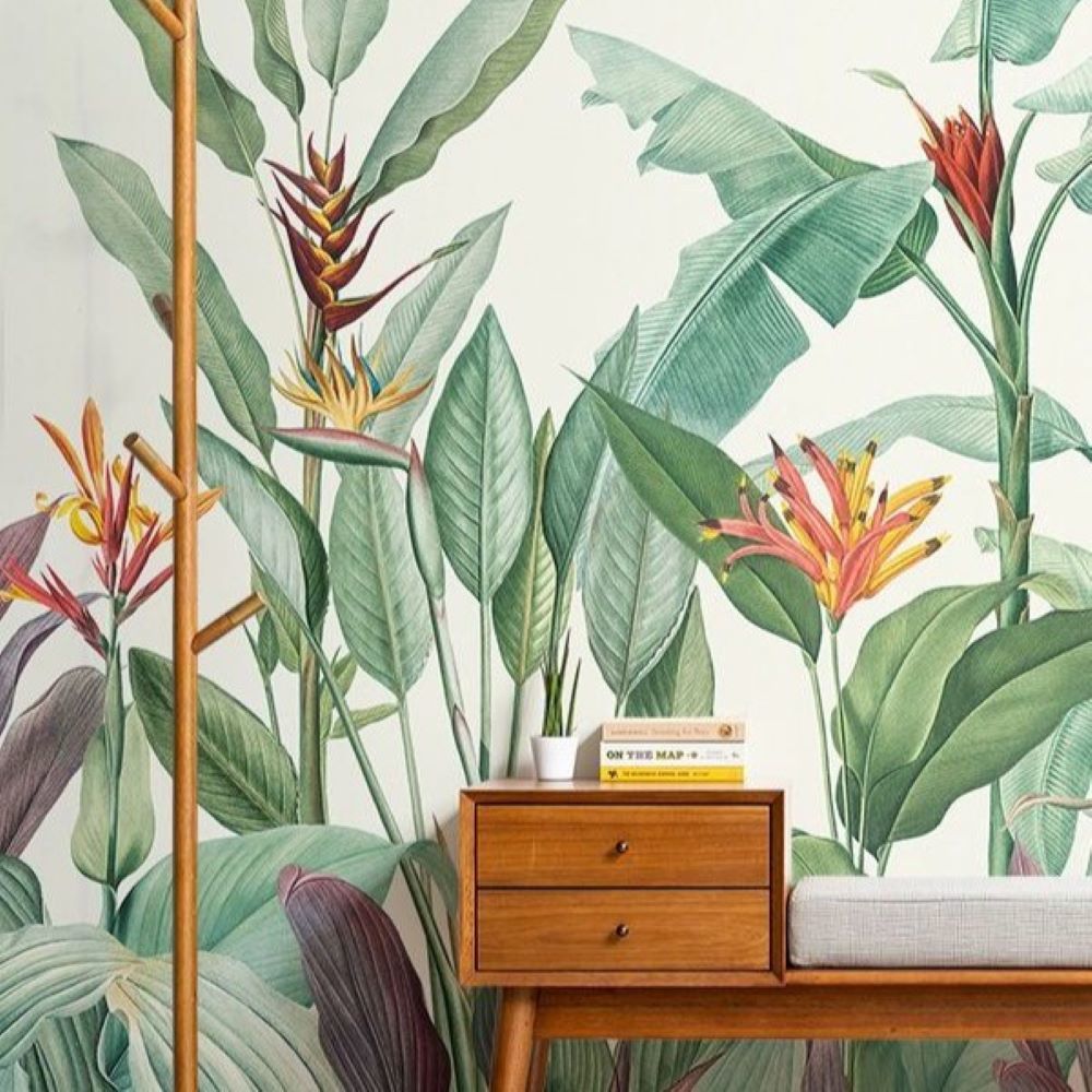 Papier peint grande plante verte exotique