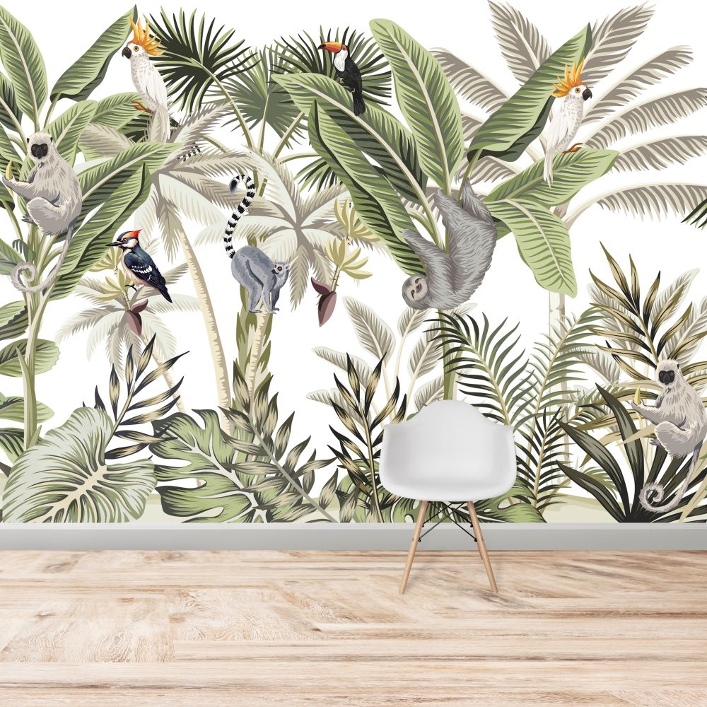 Papier peint plantes tropicales, Monsieur Dormeur et ses amis