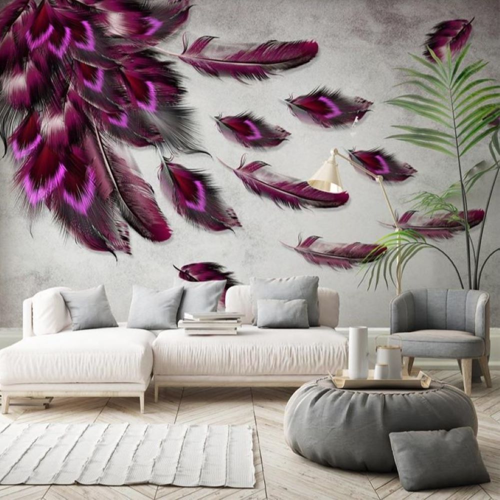 Papier peint Uva plumes rose fuchsia