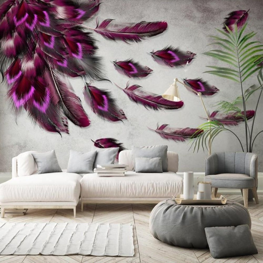Papier peint Uva plumes rose fuchsia