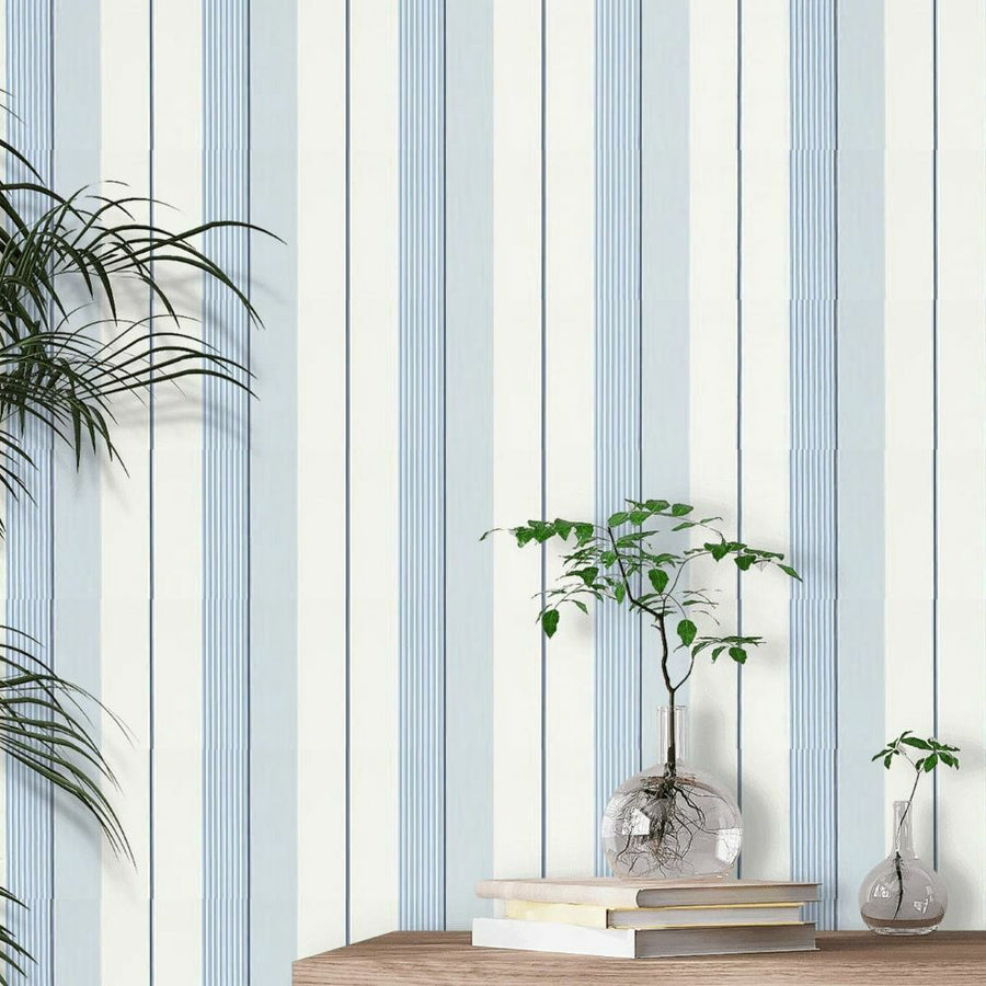 Mavi Lacivert Beyaz Çizgili Duvar Kağıdı