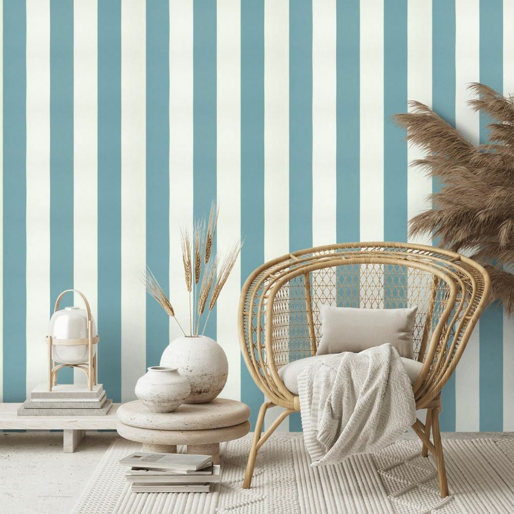 Papier peint Ralph Lauren à rayures bleu ardoise