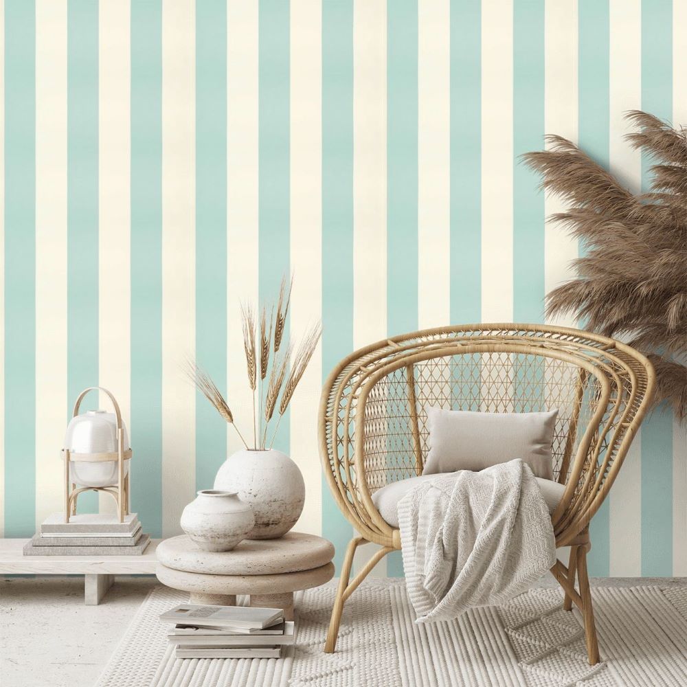 Papier peint rayures bleu layette
