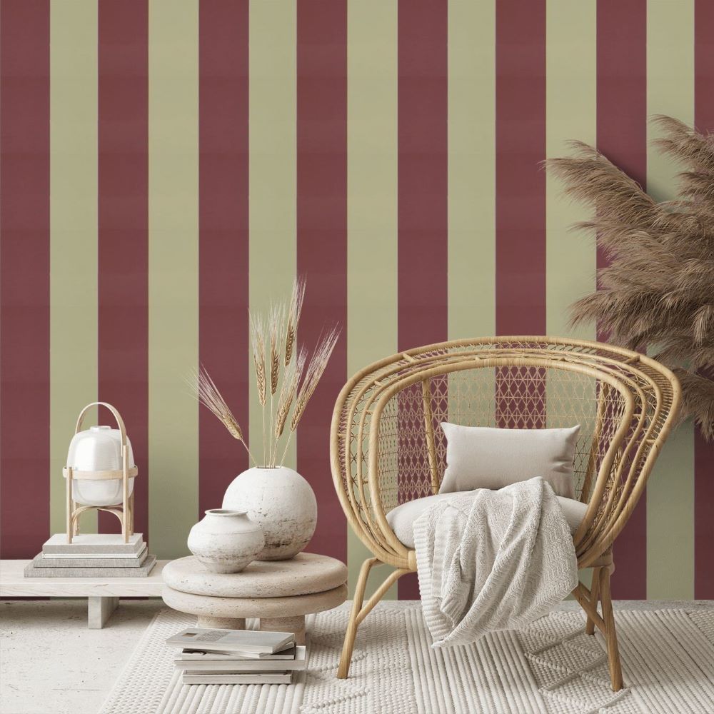 Papier peint larges rayures ton bois de rose
