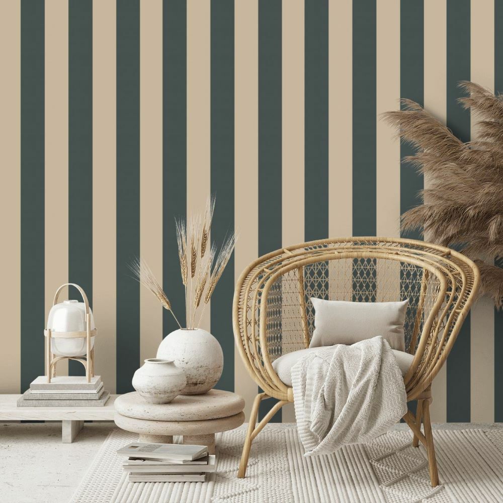 Papier peint vinyle Ralph Lauren à rayures beige et noir