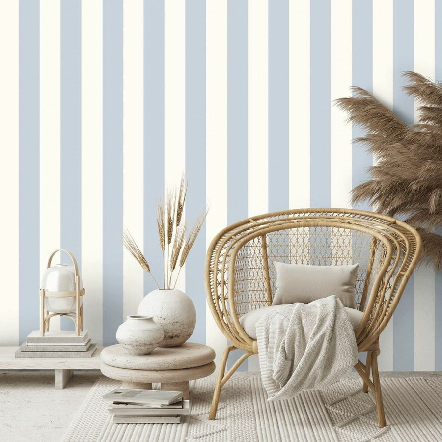 Papier peint vinyle Ralph Lauren à rayures bleu et blanc