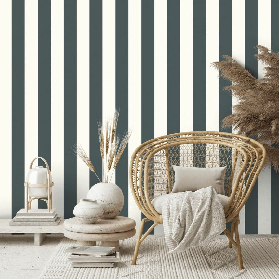 Papier peint vinyle Ralph Lauren à rayures bleu marine et beige