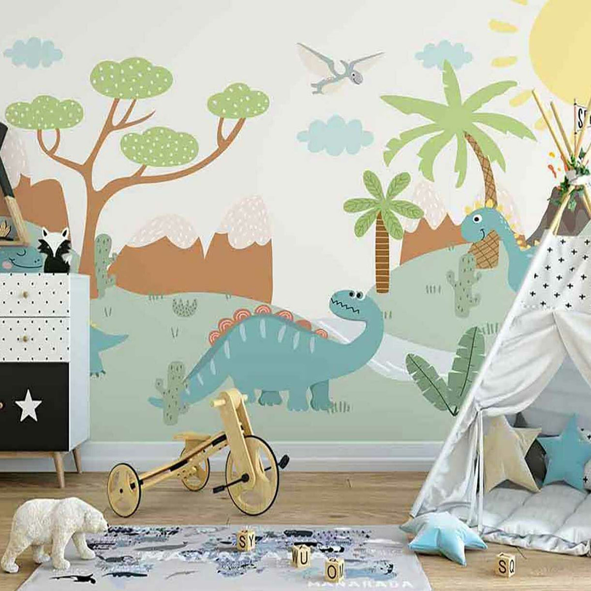 Papier peint forêt des dinosaures adorables