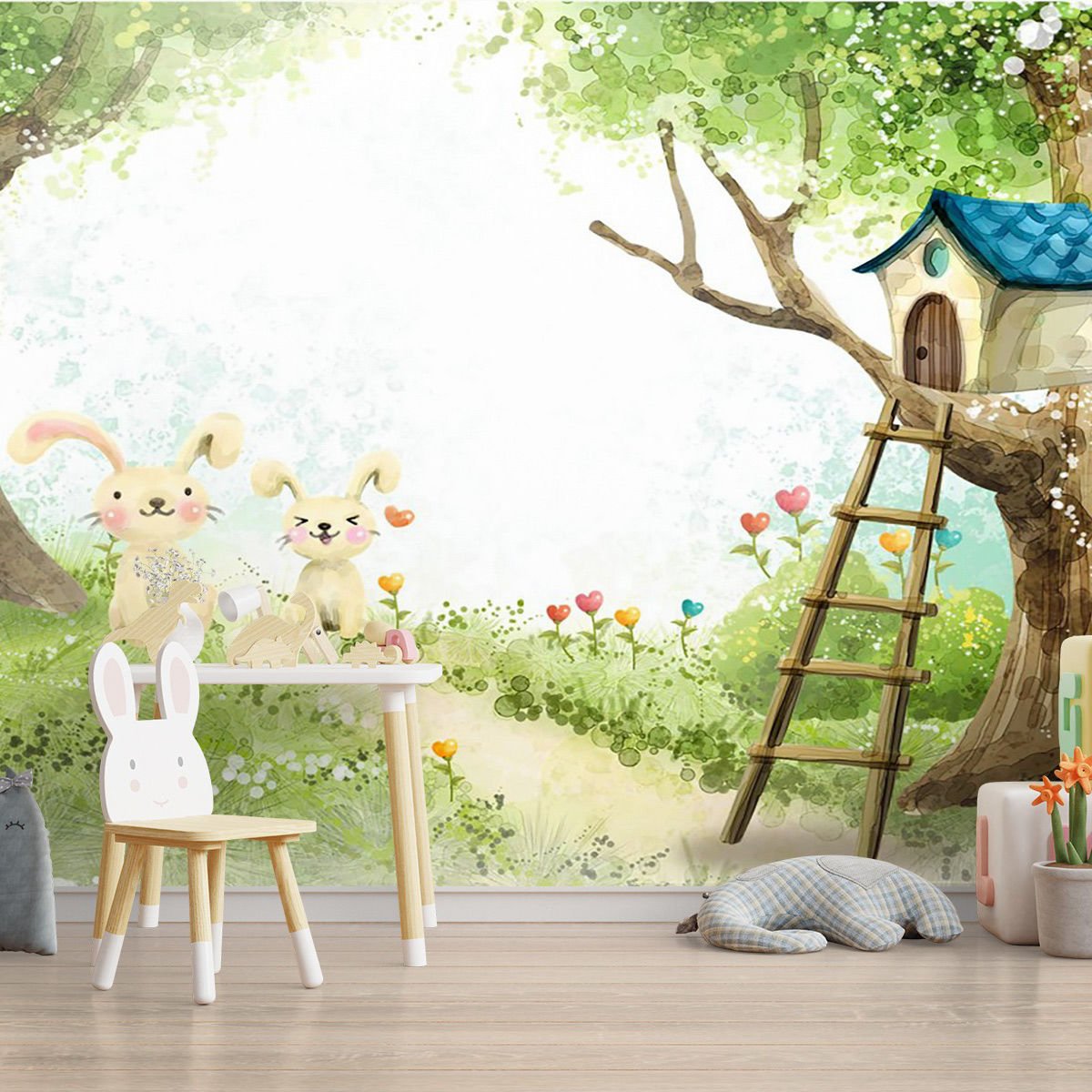 Papier peint Uva famille de lapins dans la forêt