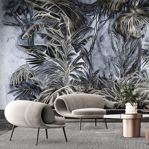 Papier peint forêt tropicale aux tons anthracite foncés
