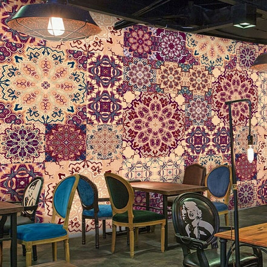Papier peint motifs ethniques aux couleurs vives