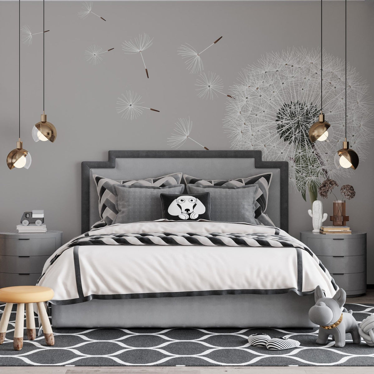 Papier peint pissenlit sur fond gris
