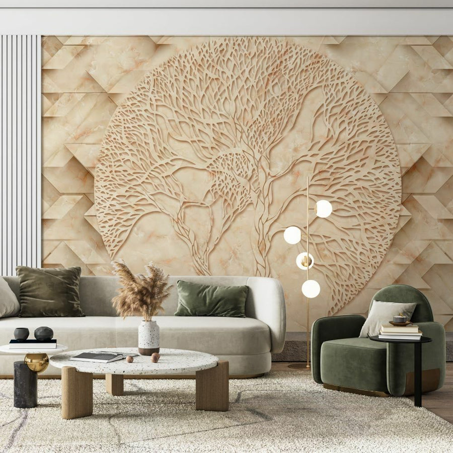 Papier peint arbre de vie aux couleurs naturelles