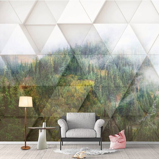 Papier peint forêt de triangles géométriques en relief