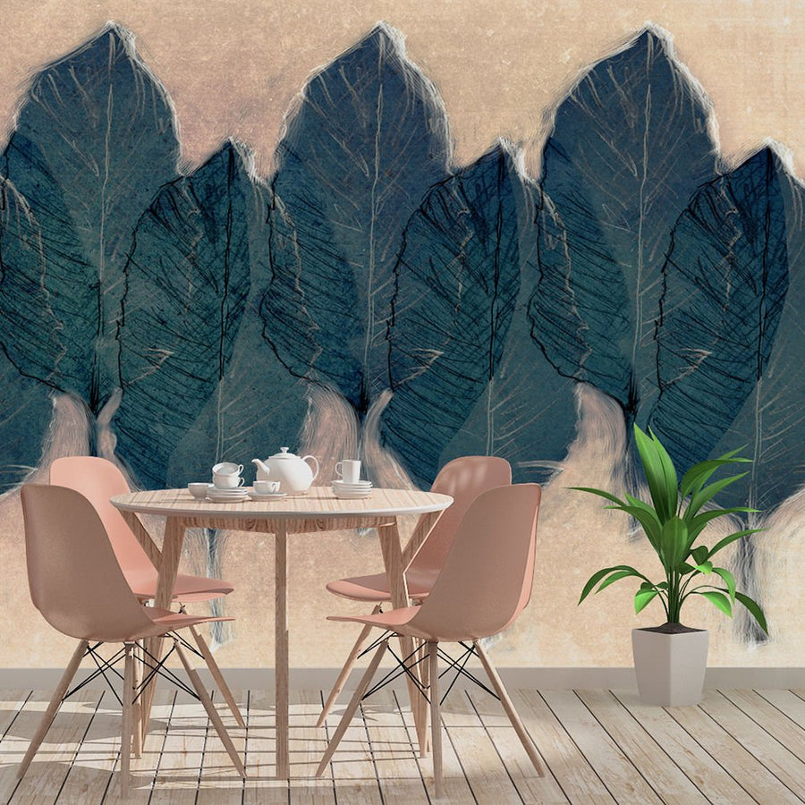 Papier peint feuilles séchées bleu marine