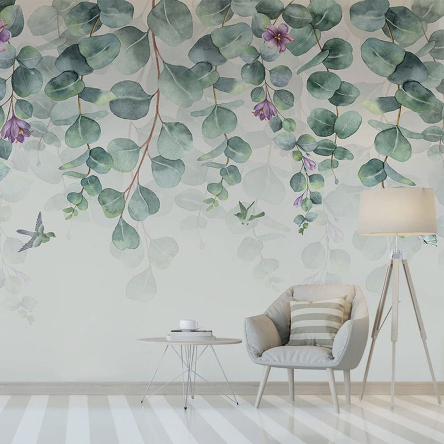 Papier peint lierre tropical fleuri