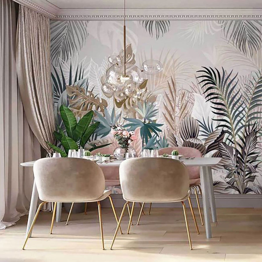 Papier peint grandes feuilles tropicales douces