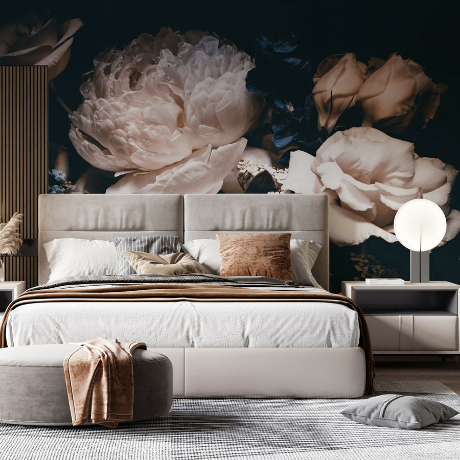 Papier peint roses exclusives sur fond noir