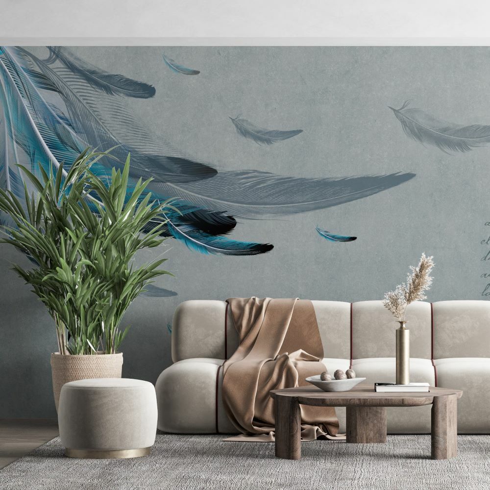 Papier peint Uva turquoise sur fond gris