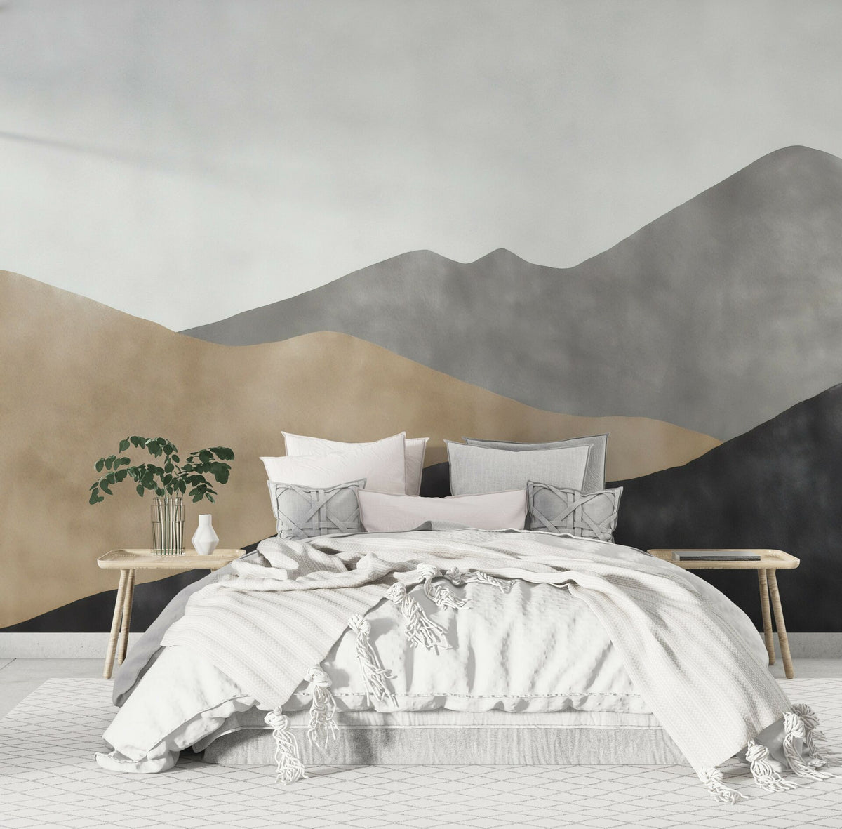 Papier peint montagnes gris doux, brun et anthracite