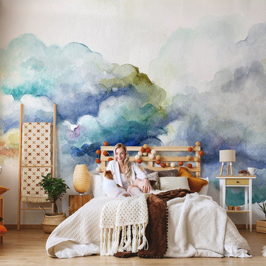 Papier peint nuages colorés à l'aquarelle