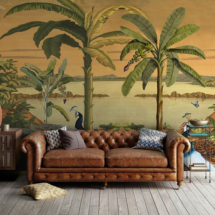 Papier peint motif tropical palmiers