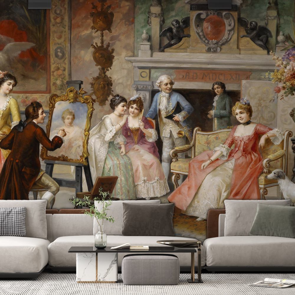 Papier peint peintre et réunion de dames de la Renaissance