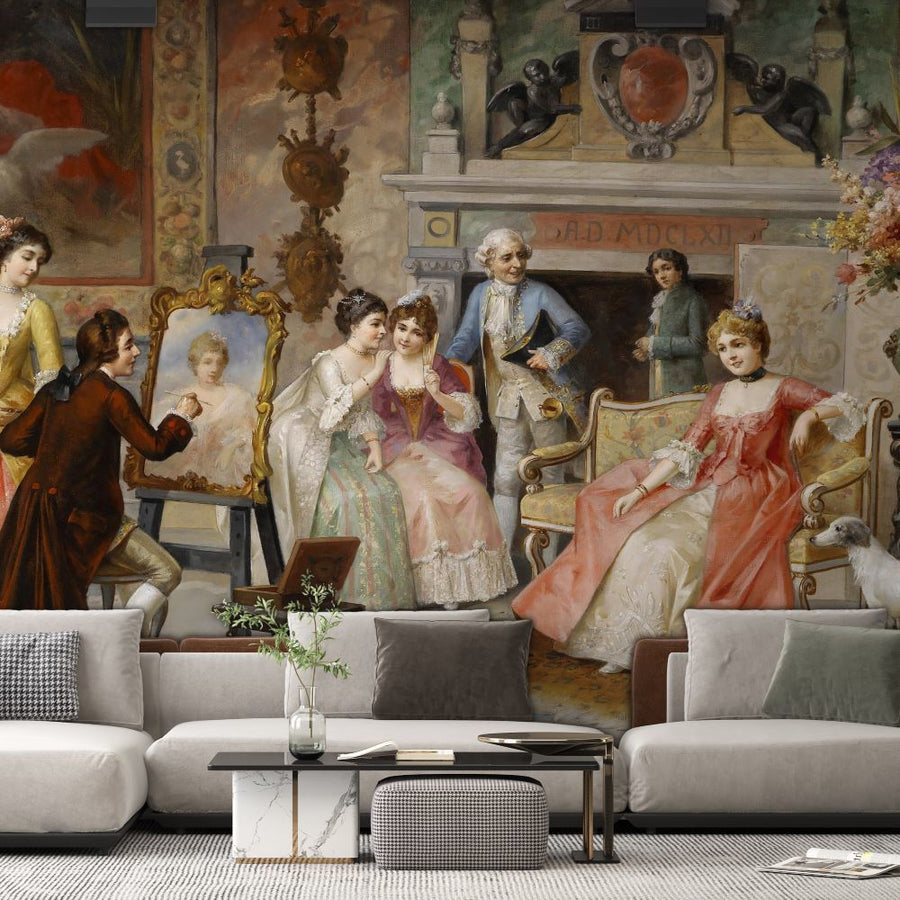 Papier peint peintre et réunion de dames de la Renaissance