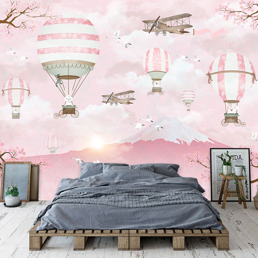 Papier peint Cartoon Hot Air Balloons pour chambre d'enfant
