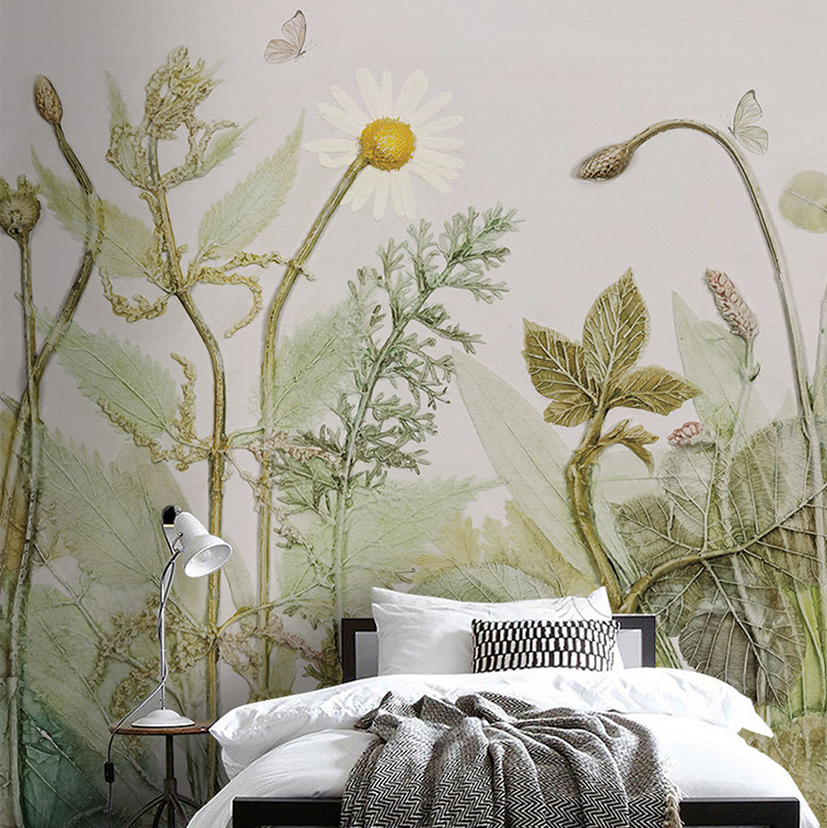 Papier peint marguerites et plantes