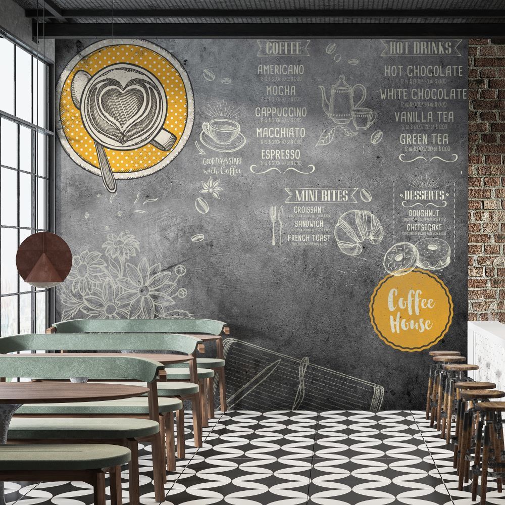 Papier peint inscriptions restaurant et café sur tableau noir