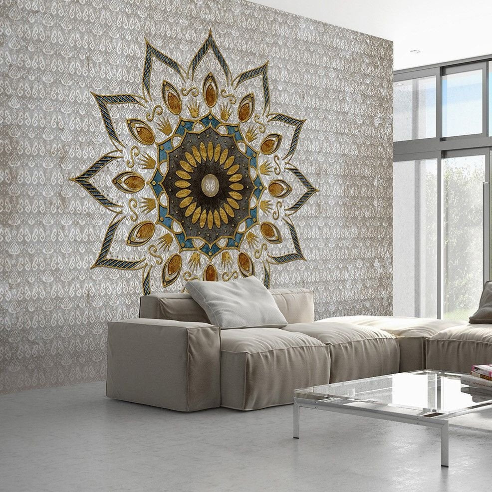 Papier peint motif Grey Ankara Mandala