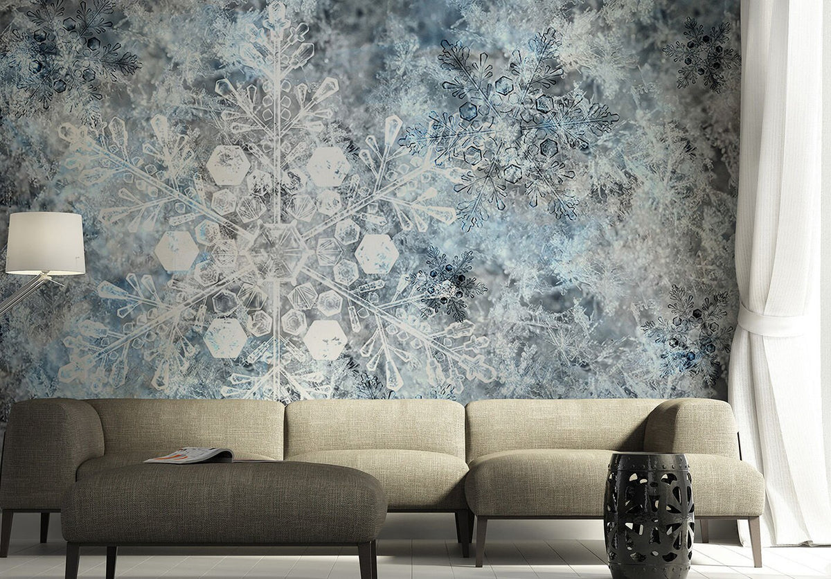 Papier peint mandala flocon de neige, effet vieilli