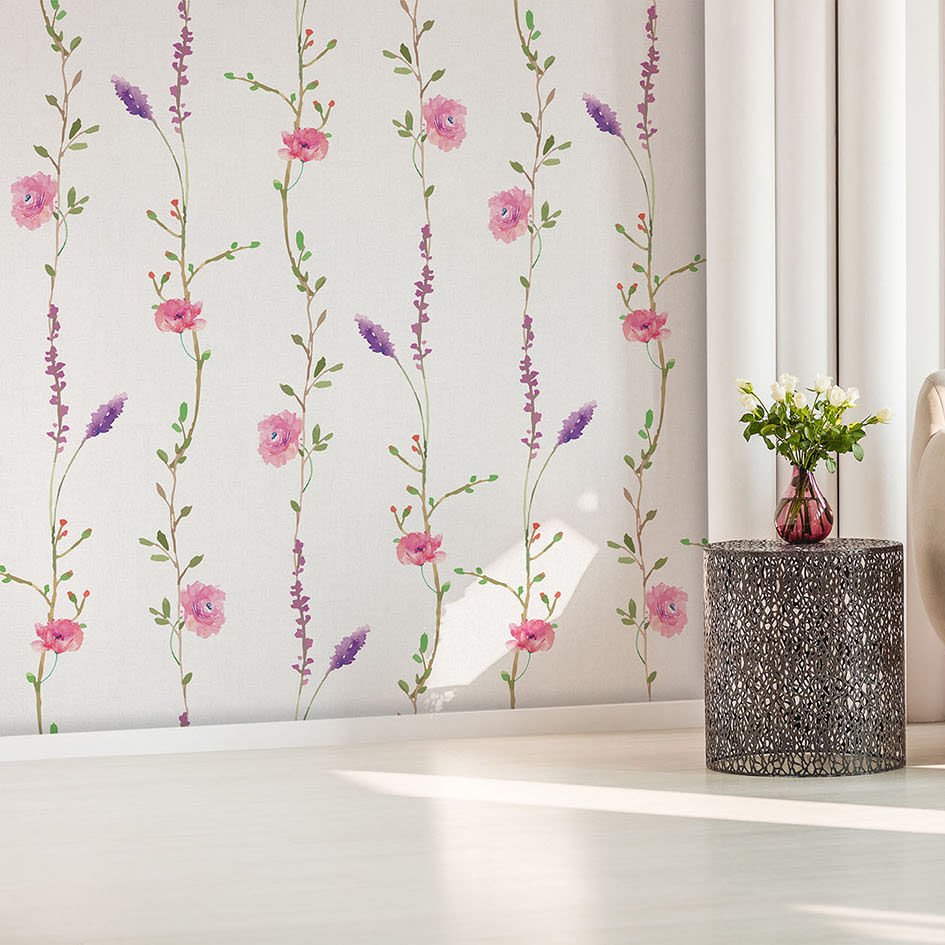 Papier peint jacinthe et rose à l'aquarelle