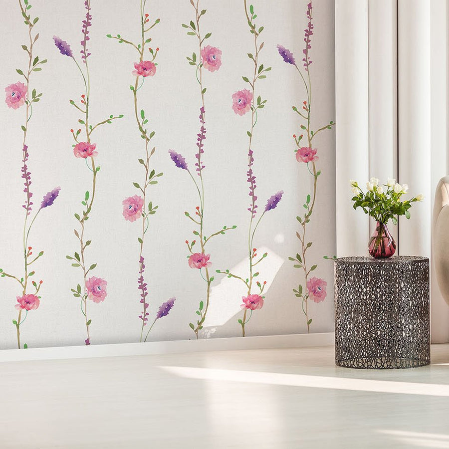Papier peint jacinthe et rose à l'aquarelle