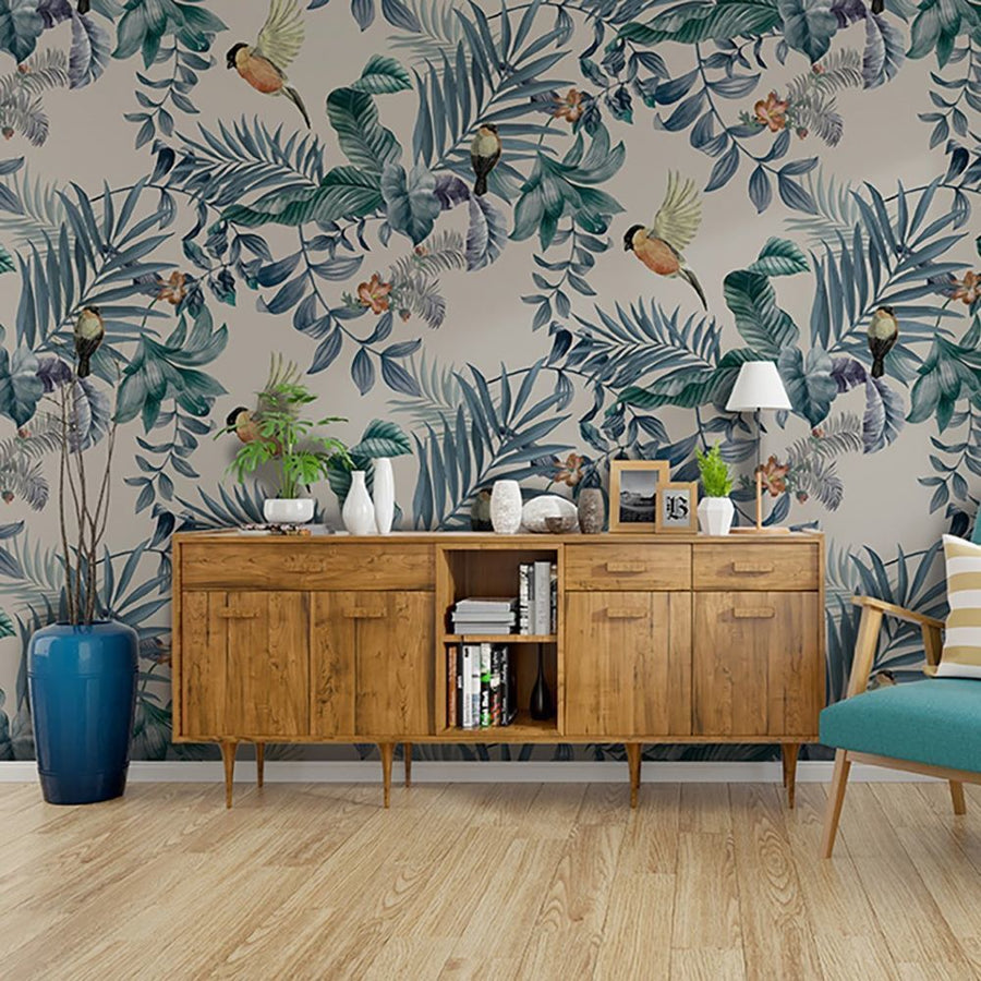 Papier peint hirondelle parmi les feuilles