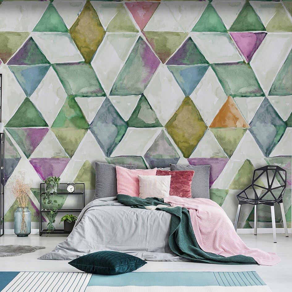Papier peint triangles géométriques à l'aquarelle
