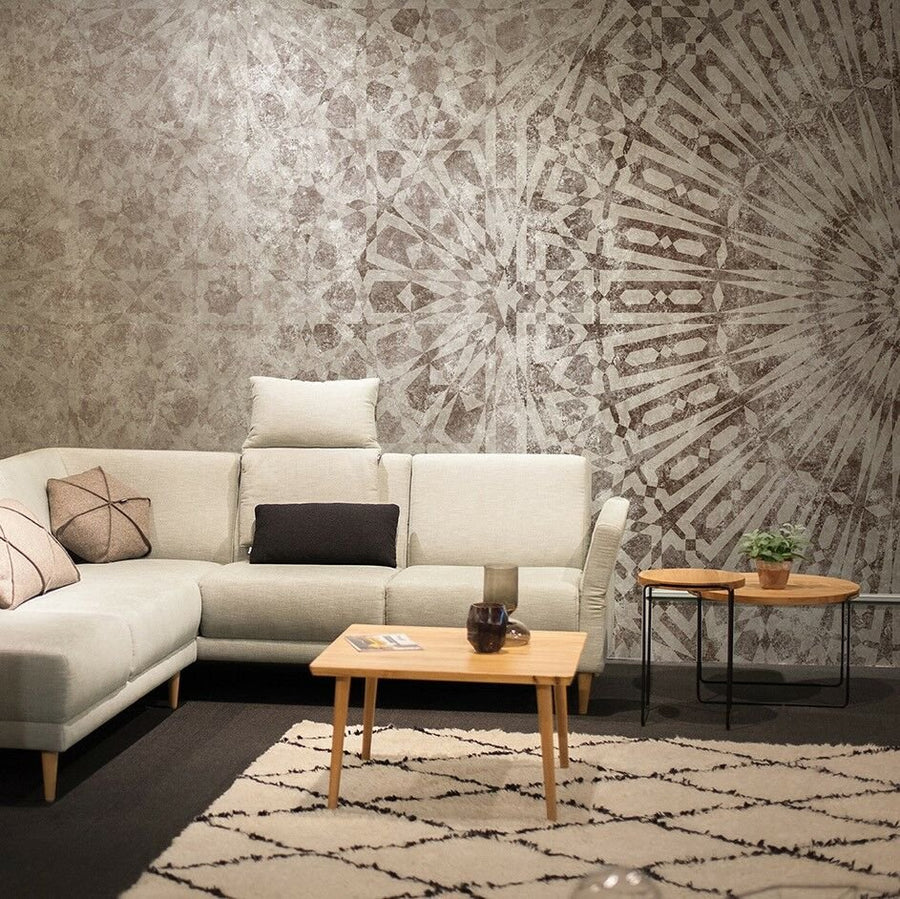 Papier peint grand motif mandala roux et brun