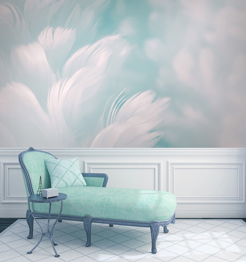 Papier peint Feather plumes bleues