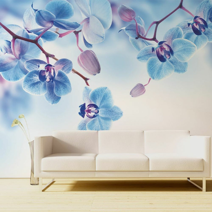 Papier peint orchidées bleues et lilas