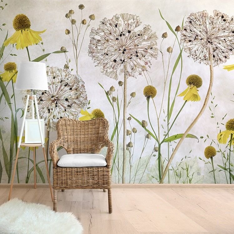 Papier peint pissenlit et marguerites