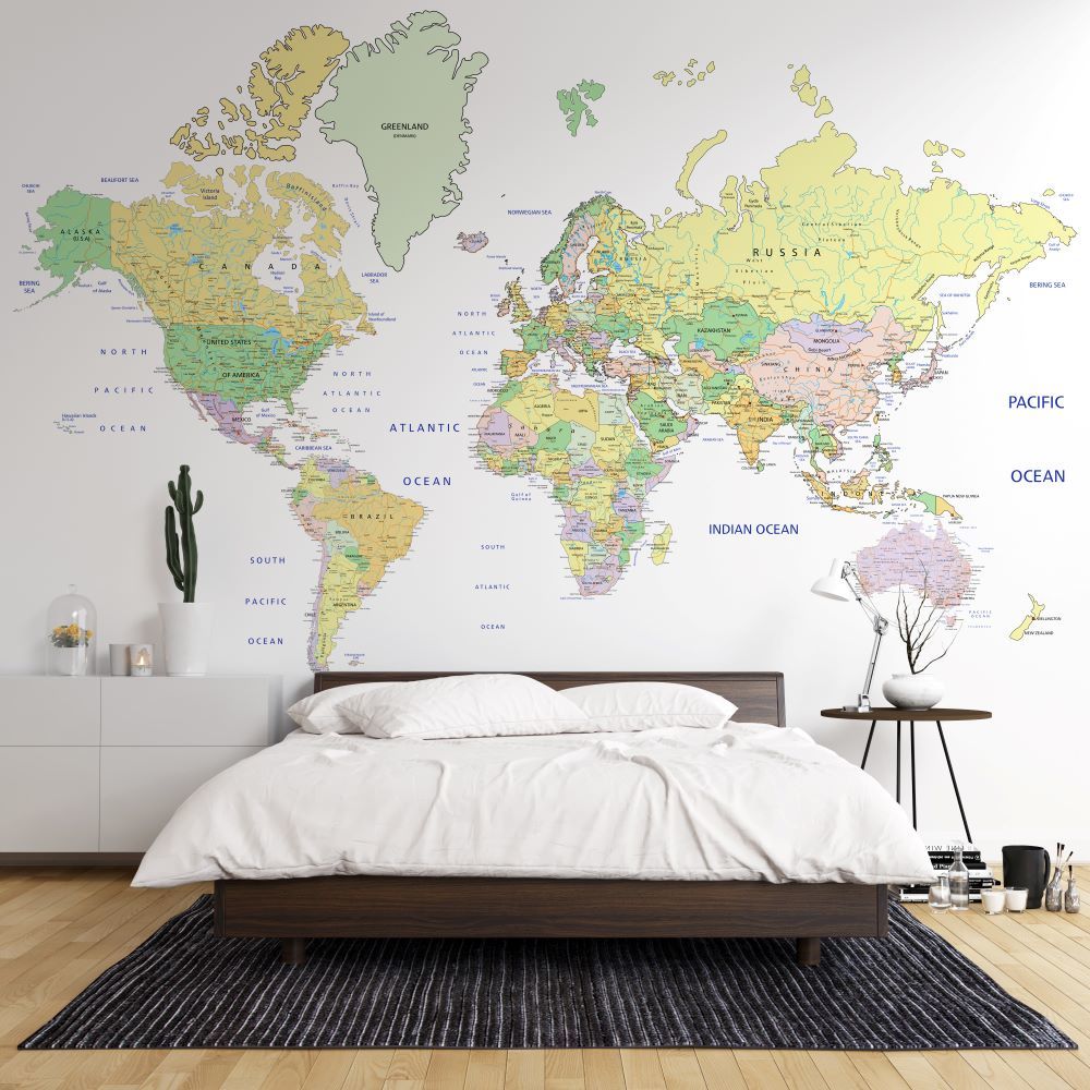 Papier peint carte du monde et continents