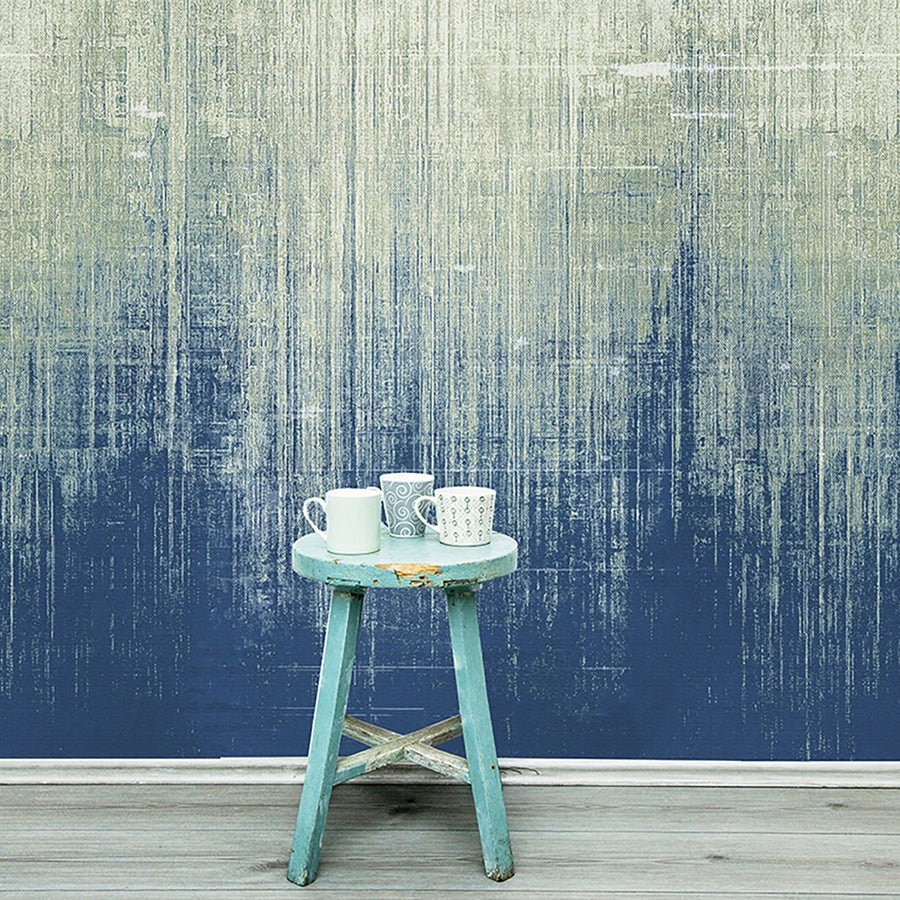Papier peint mur patiné à motif bleu marine