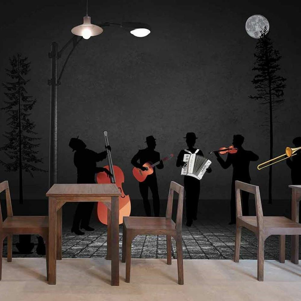 Papier peint musiciens de rue sous la pleine lune