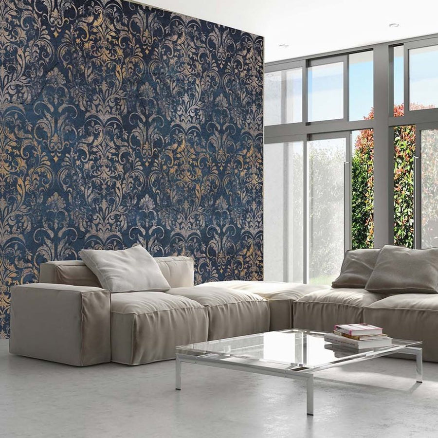 Papier peint motif cachemire sur bleu marine foncé
