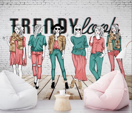 Papier peint rétro jeunes filles stylées